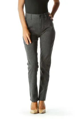 Gray Knit Faux-Pockets Slim Knit Pants