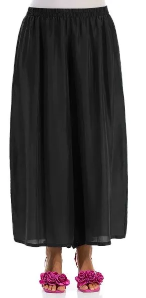 GRIZAS- WIDE BLACK SILK TROUSERS