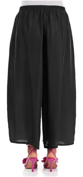 GRIZAS- WIDE BLACK SILK TROUSERS