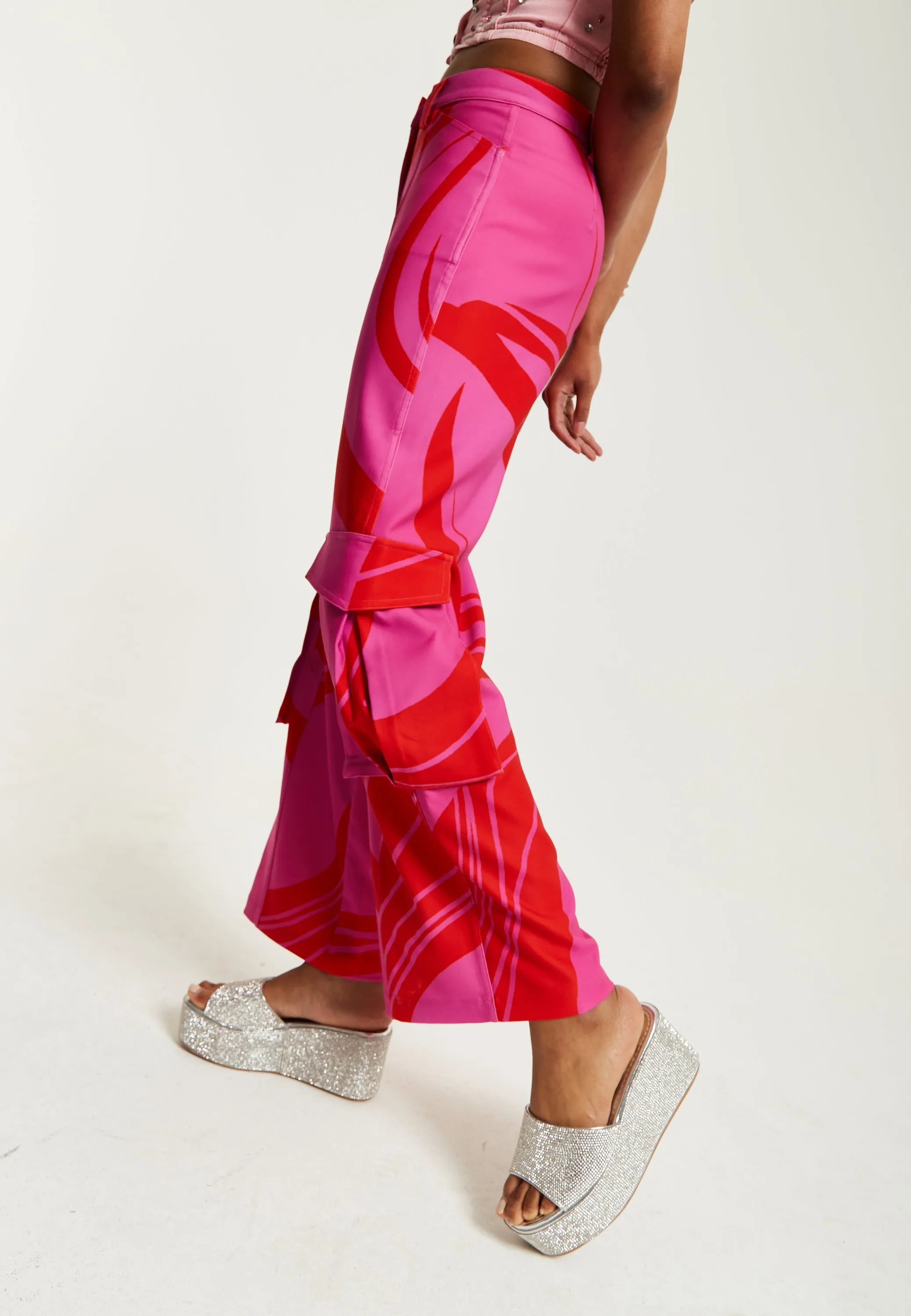 House of Holland Pink and Red Cargo Pants With Side Pockets