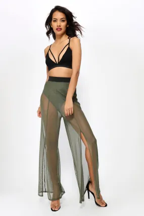 Khaki Front Split Mesh Trouser