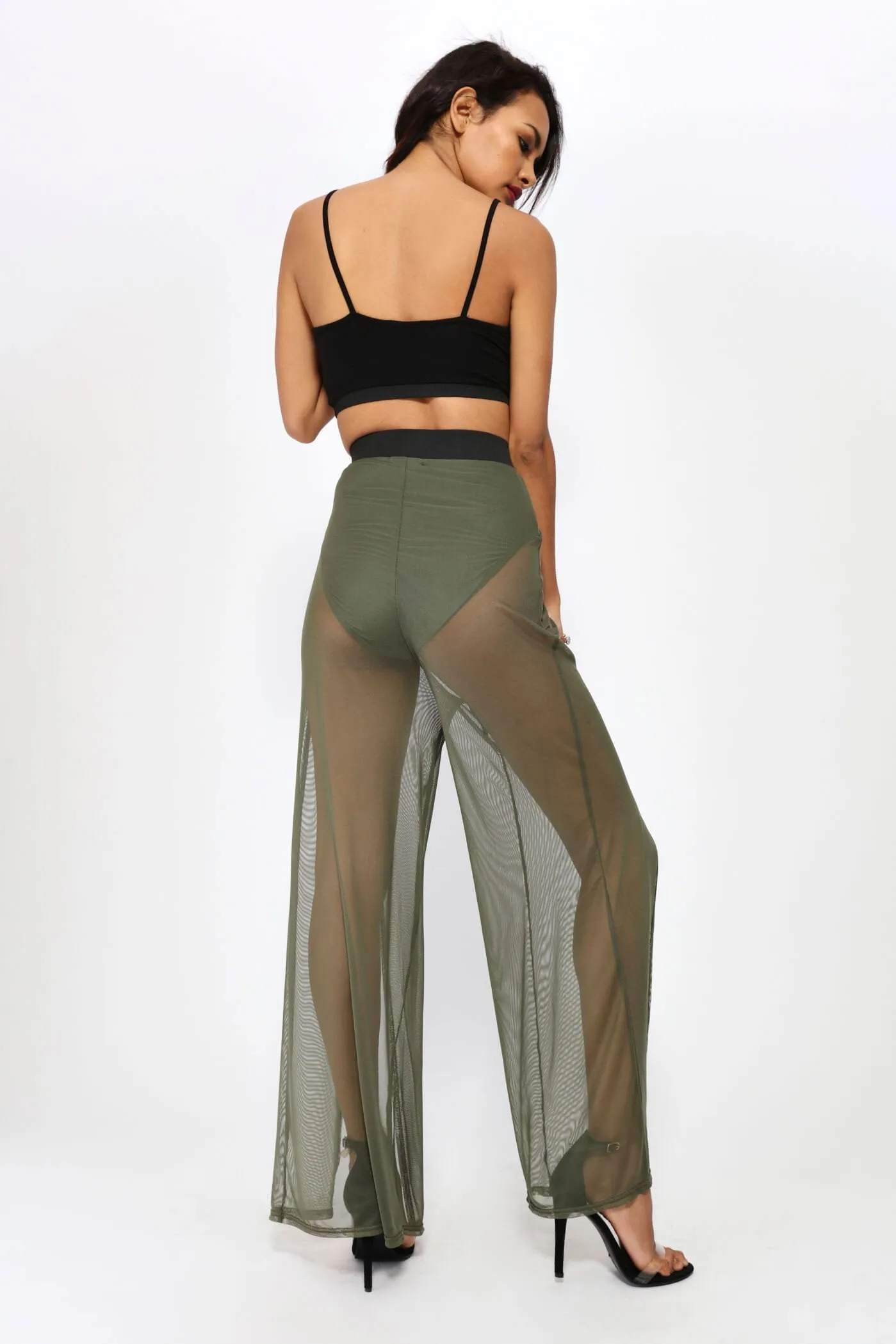 Khaki Front Split Mesh Trouser