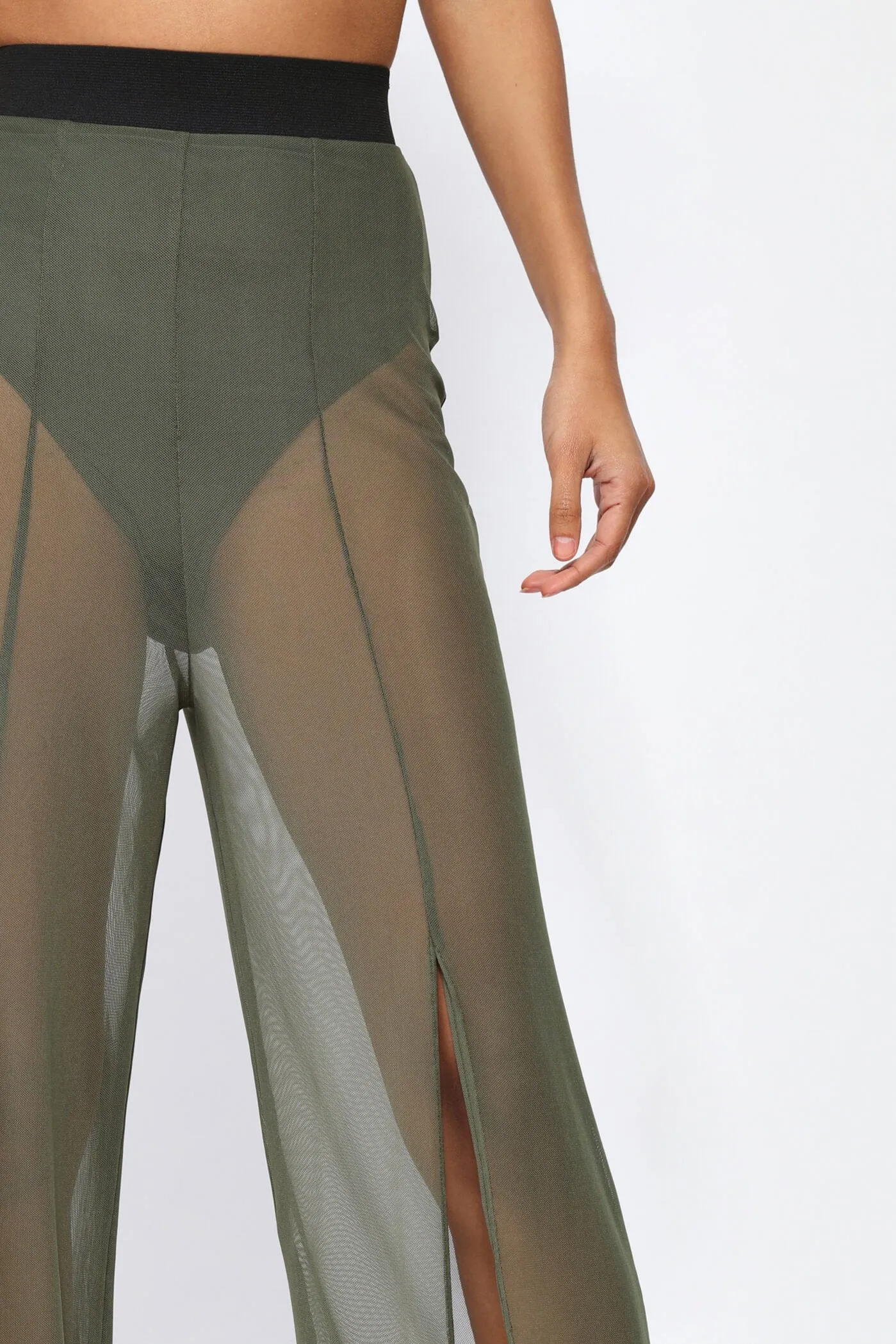 Khaki Front Split Mesh Trouser