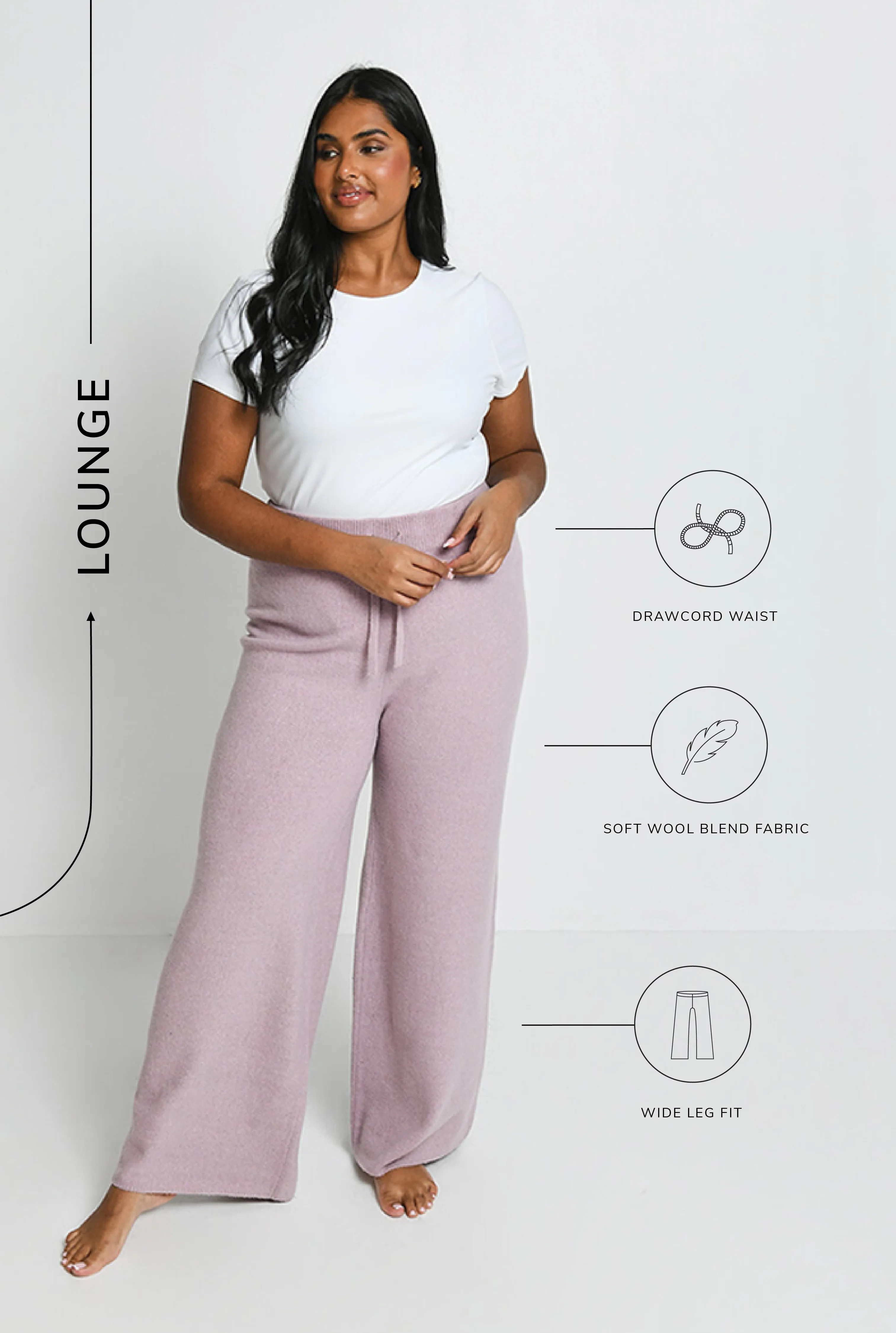 Knit Wide Leg Lounge Trousers - Pink