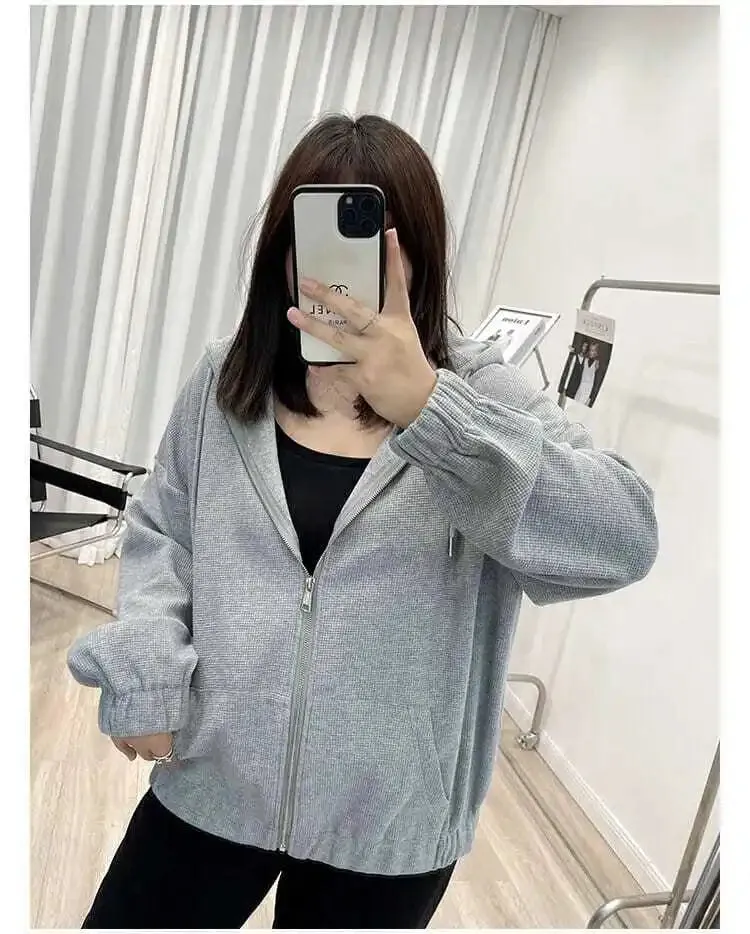 Korean Style Loose Casual Waffle Sweatshirt Jackets