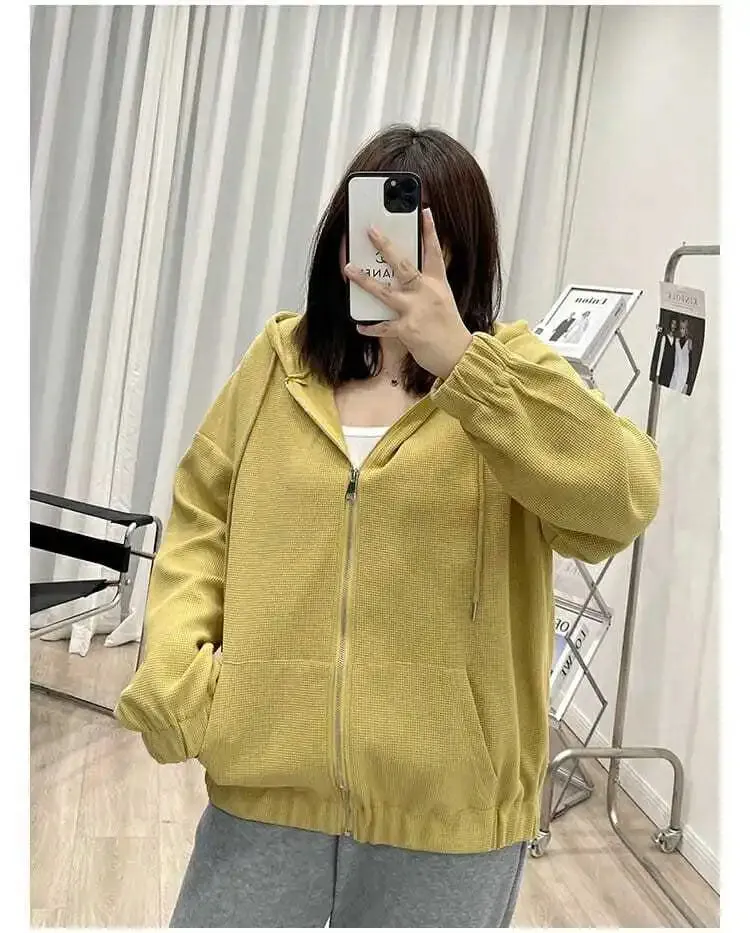 Korean Style Loose Casual Waffle Sweatshirt Jackets