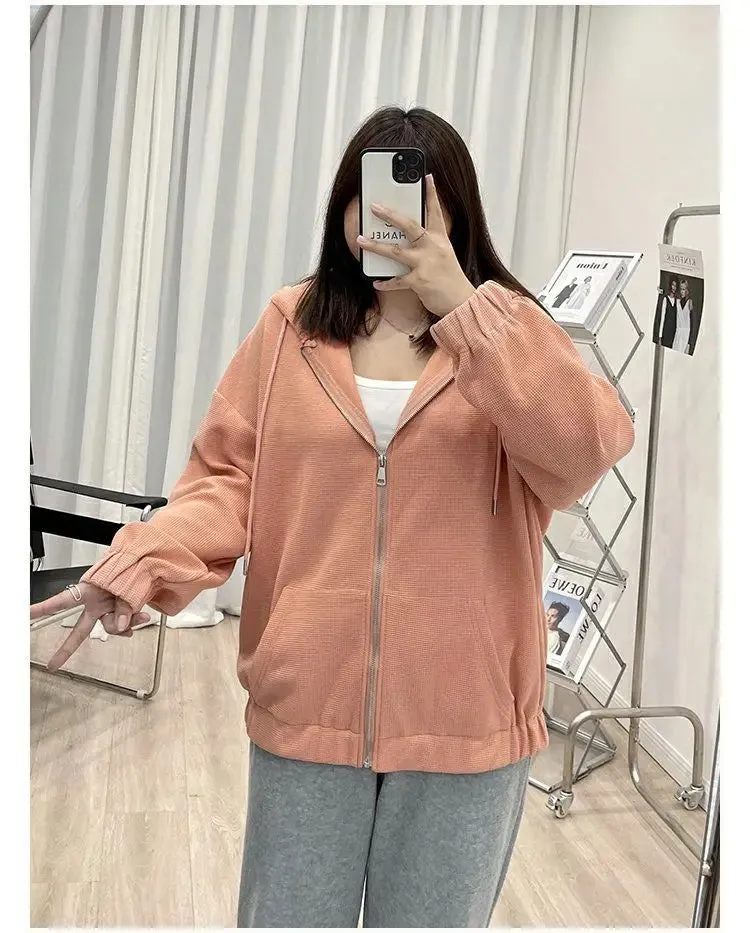 Korean Style Loose Casual Waffle Sweatshirt Jackets