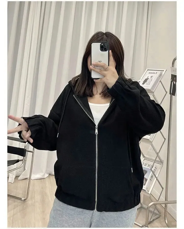 Korean Style Loose Casual Waffle Sweatshirt Jackets