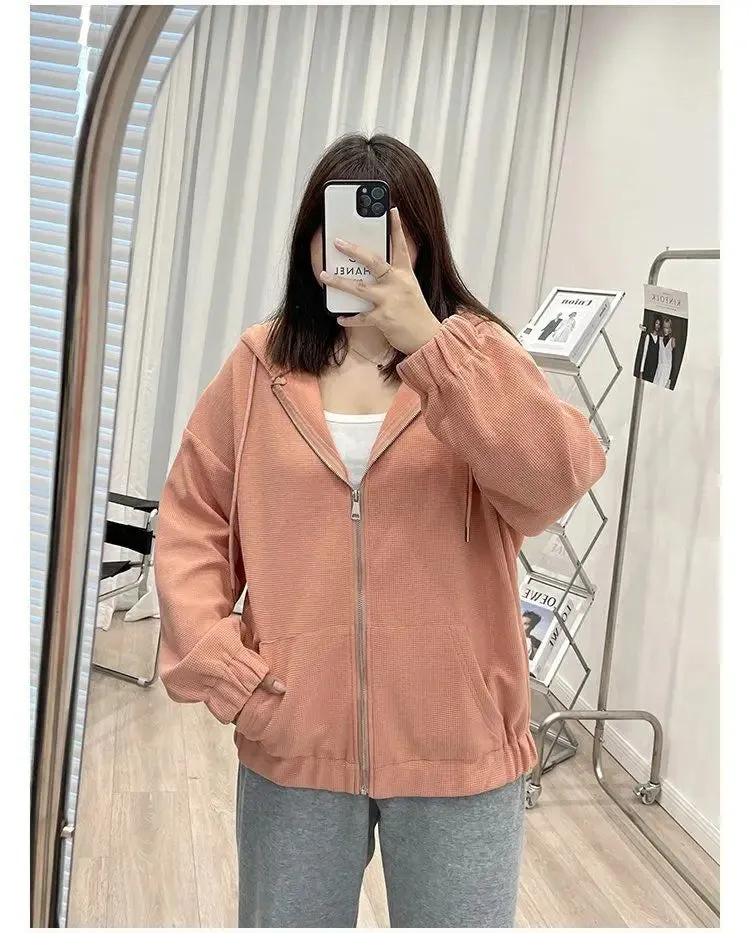 Korean Style Loose Casual Waffle Sweatshirt Jackets