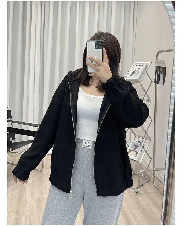 Korean Style Loose Casual Waffle Sweatshirt Jackets