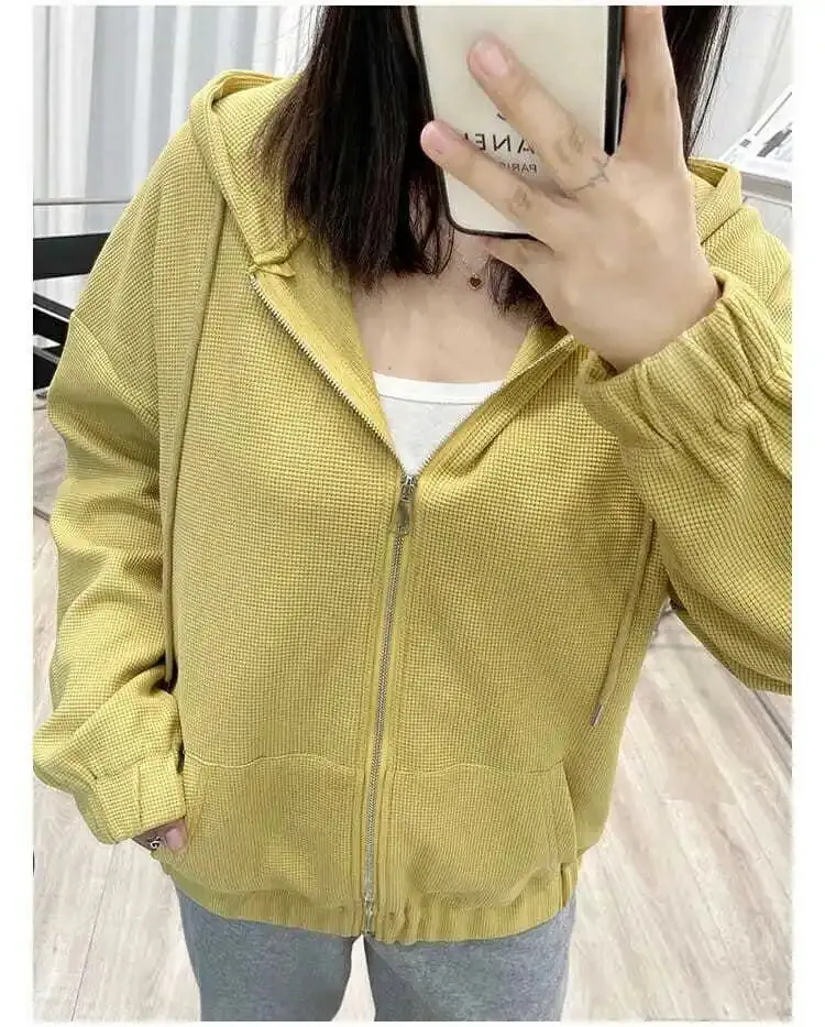 Korean Style Loose Casual Waffle Sweatshirt Jackets