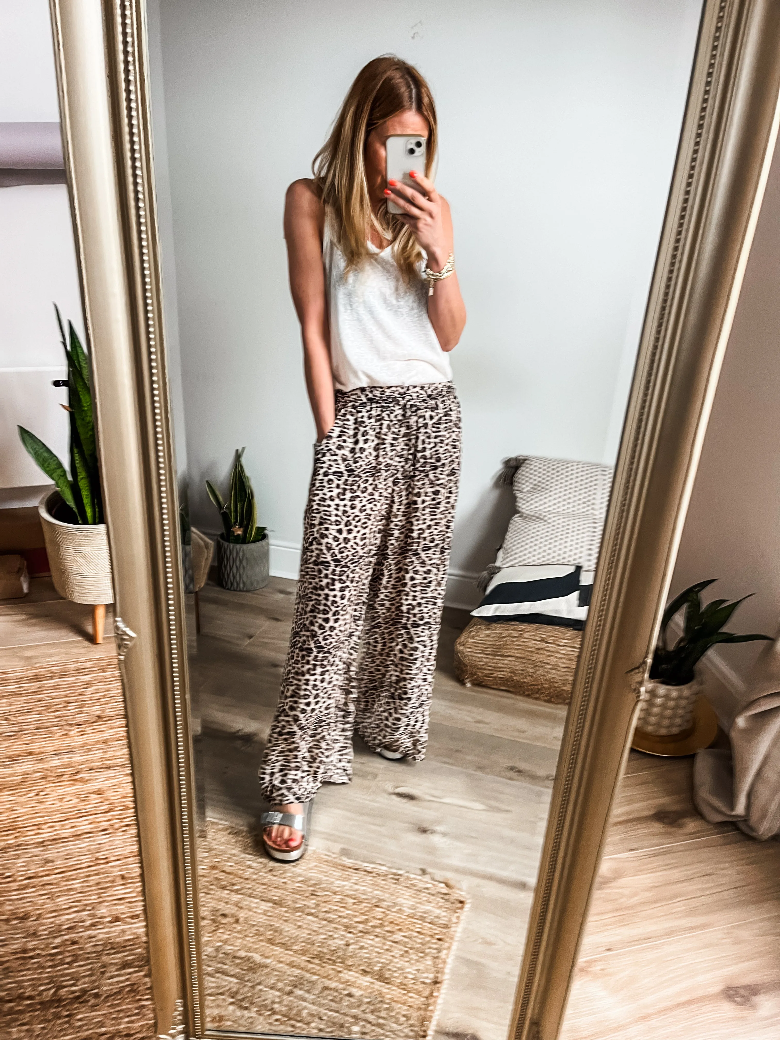 Leopard Print Wide Leg Trousers