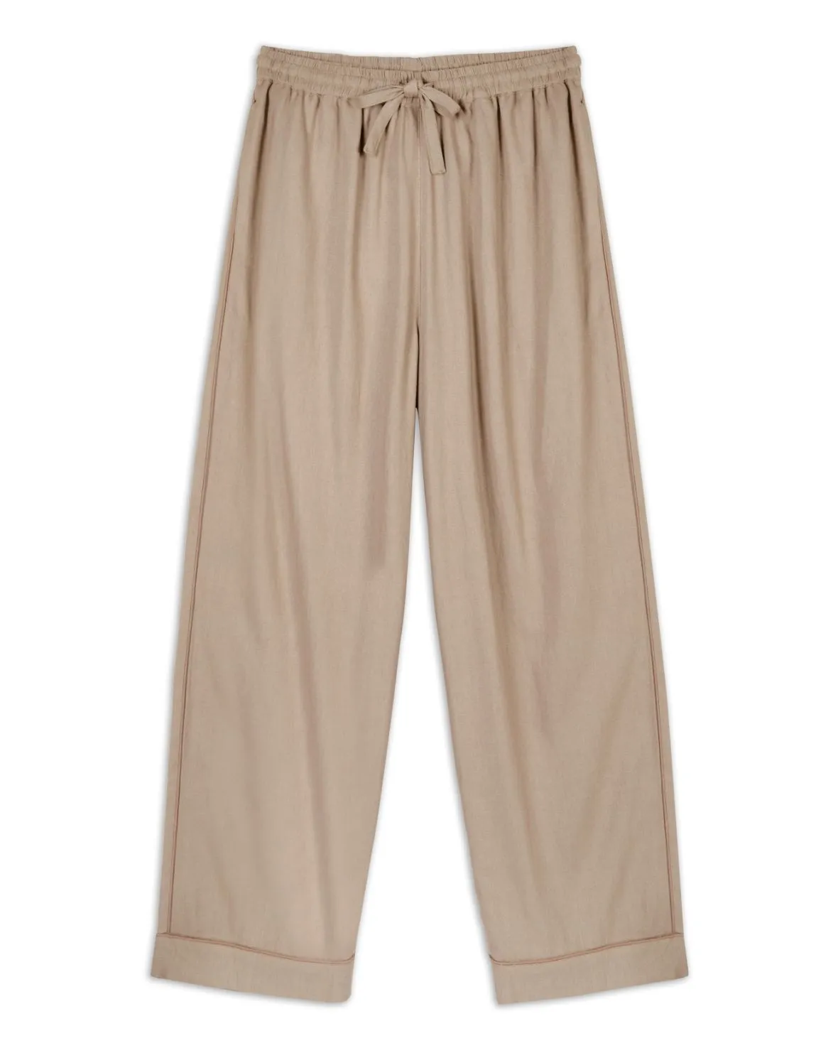 Linen-Blend Wide Leg Trousers - Beige