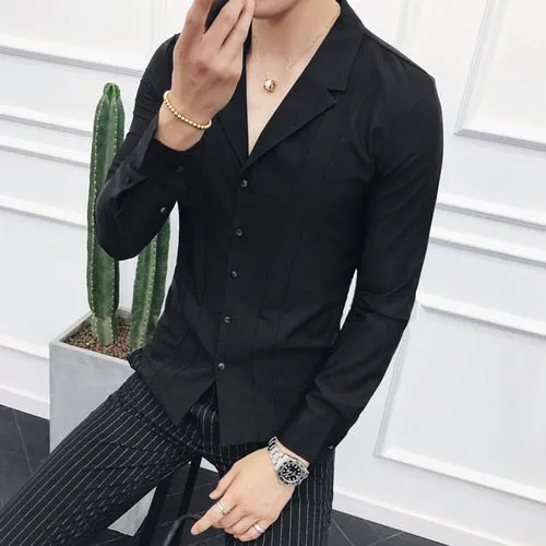 LMS Lapel V-neck Slim Fit Shirts