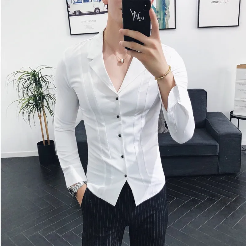 LMS Lapel V-neck Slim Fit Shirts