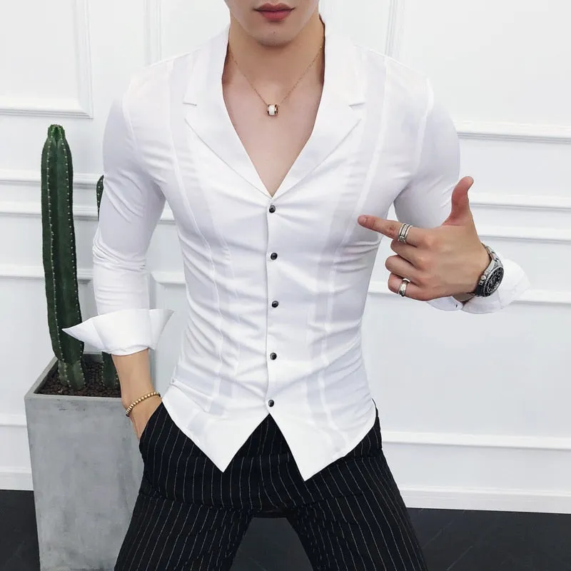 LMS Lapel V-neck Slim Fit Shirts