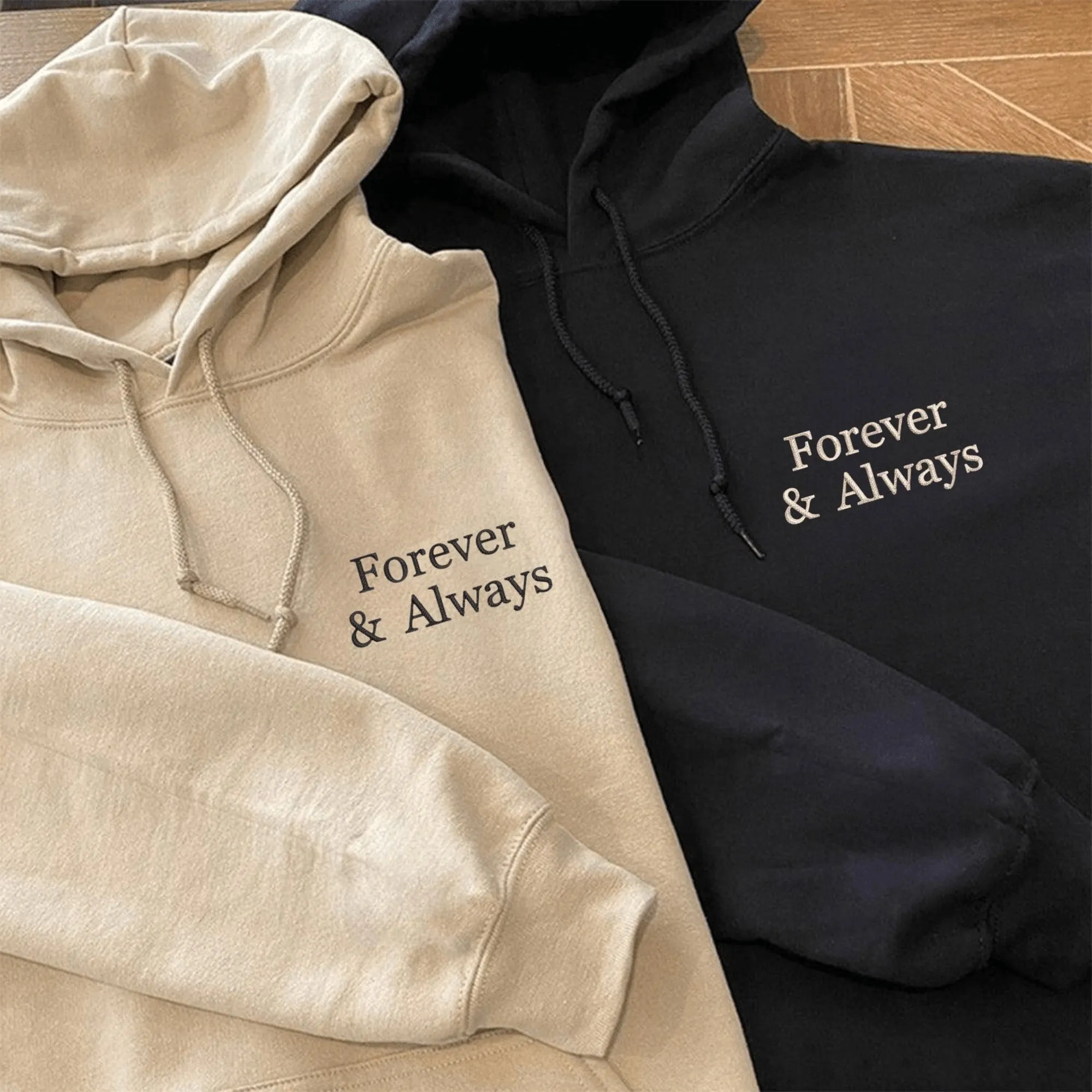 Matching "Forever & Always" Embroidered Couple Hoodies for Valentine's Day, Anniversaries, and Special Occasions