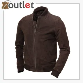 Men Brown Suede Bomber Jacket