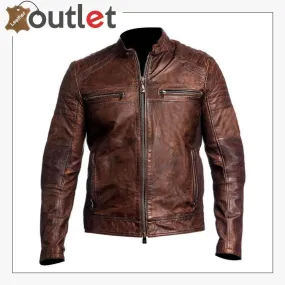 Mens Brown Cafe Racer Vintage Distressed Motorbike Leather Jacket