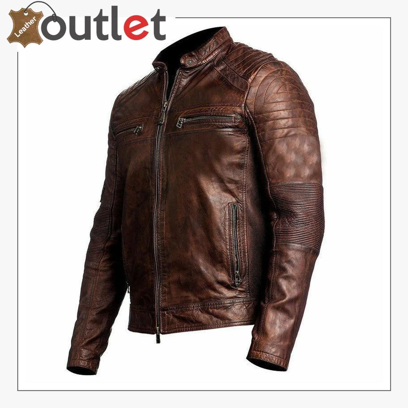 Mens Brown Cafe Racer Vintage Distressed Motorbike Leather Jacket