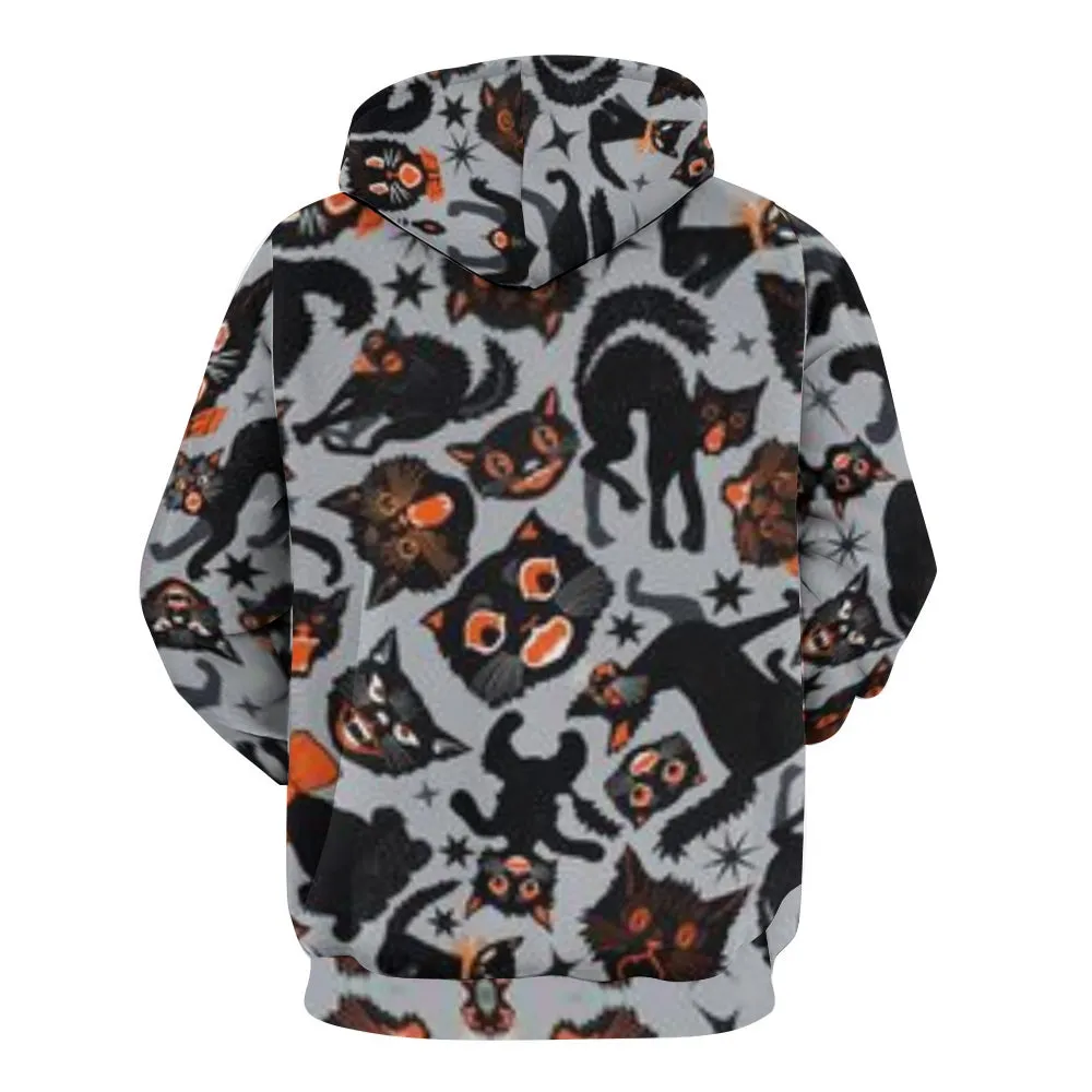 Mens Halloween Black Cat 3D Print Hoodies