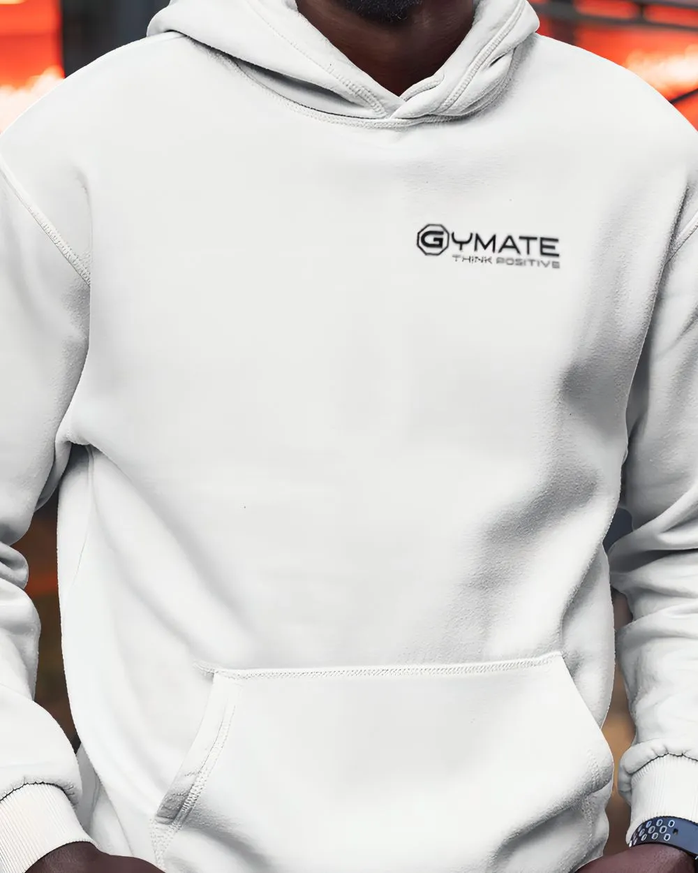 Mens Popular Hoodies chest logo 'Think Positive' [white]