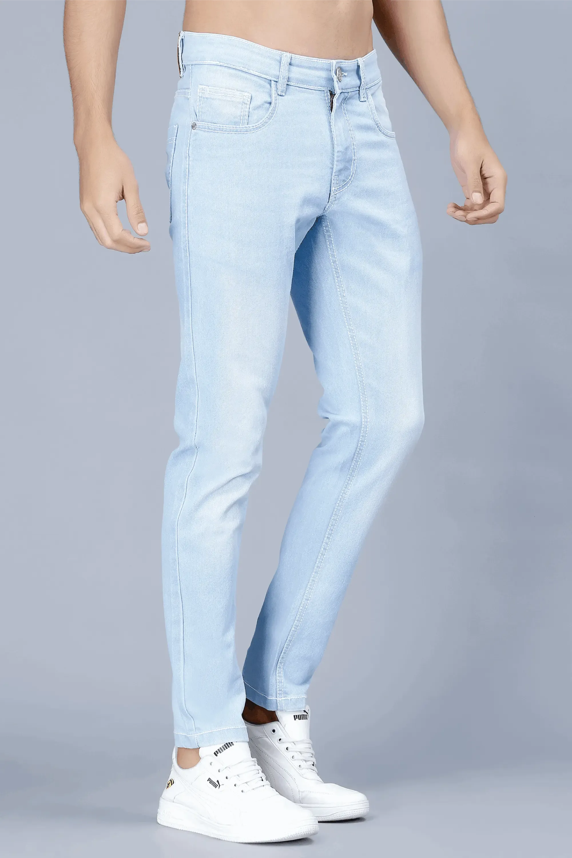 Men's Slim Fit Light Blue Stretchable Solid Denim Jeans