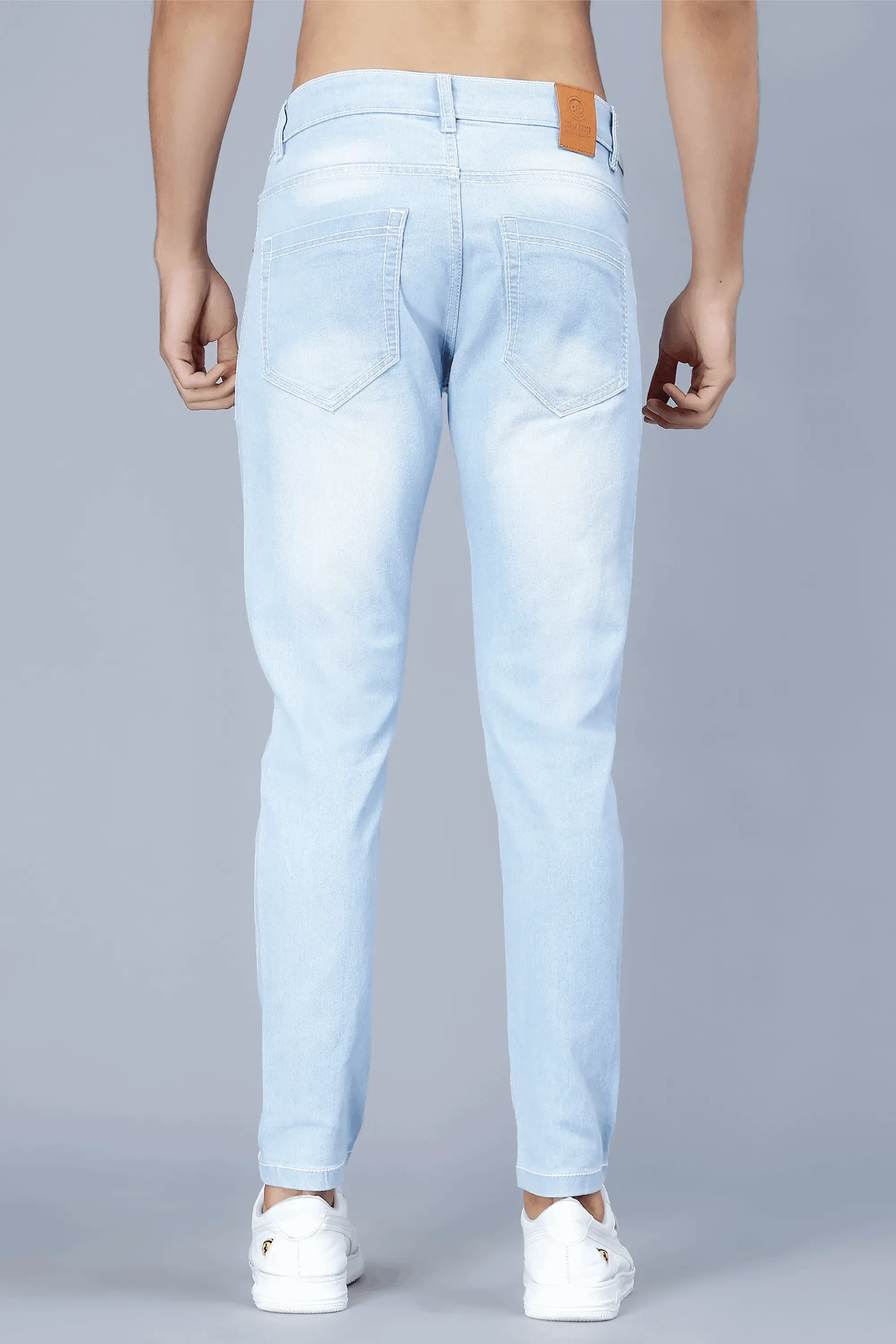 Men's Slim Fit Light Blue Stretchable Solid Denim Jeans