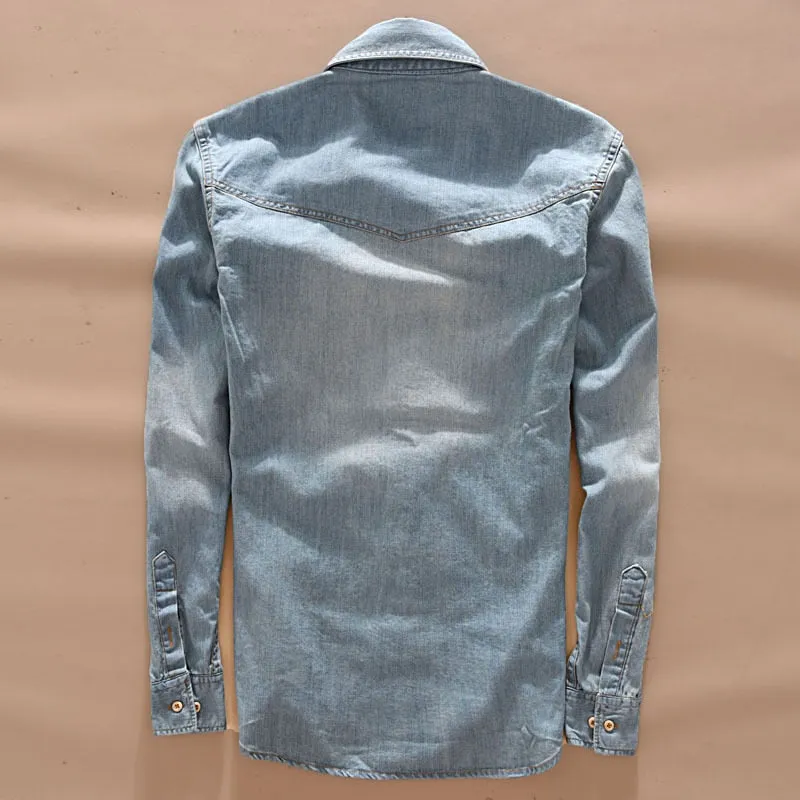 Men's Vintage long sleeve denim shirt