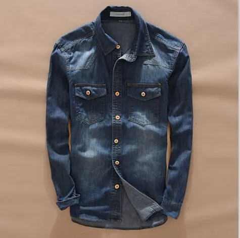 Men's Vintage long sleeve denim shirt