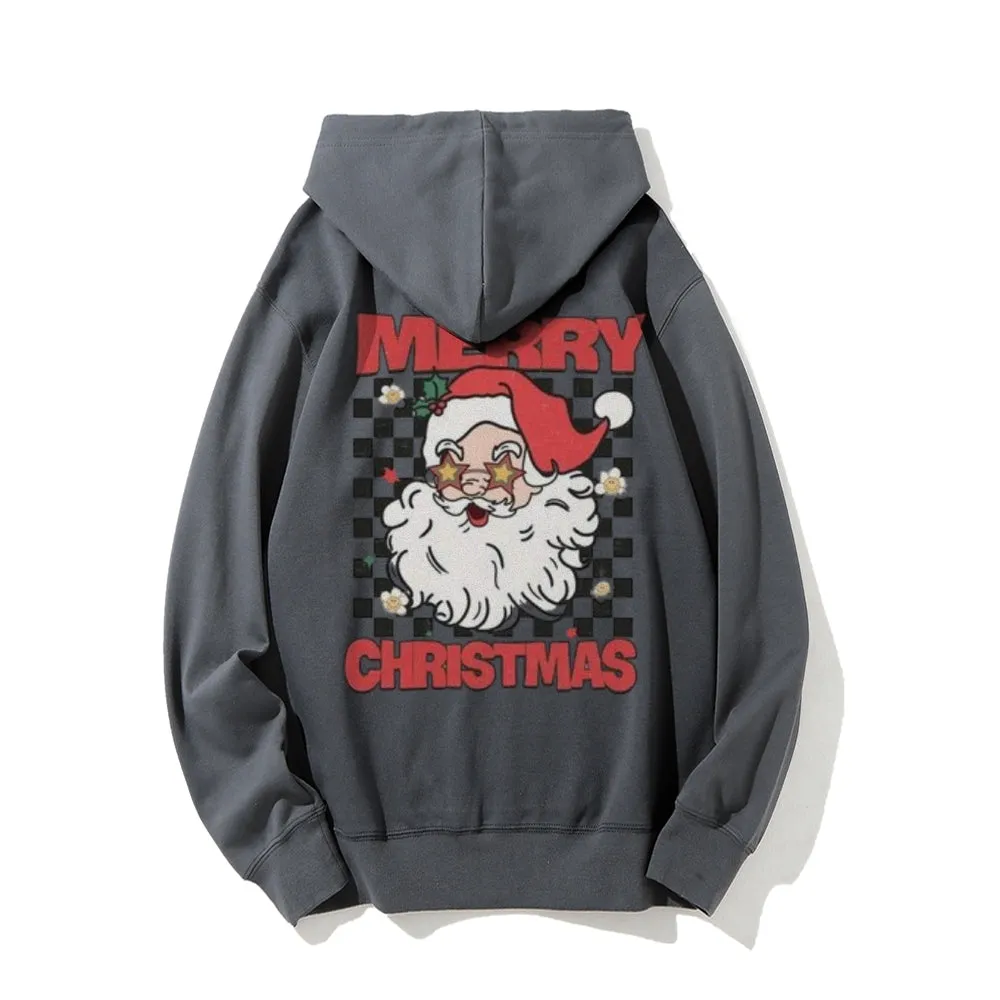 Merry Christmas Santa Claus Graphic Pullover With Kangaroo Pocket Hoodies