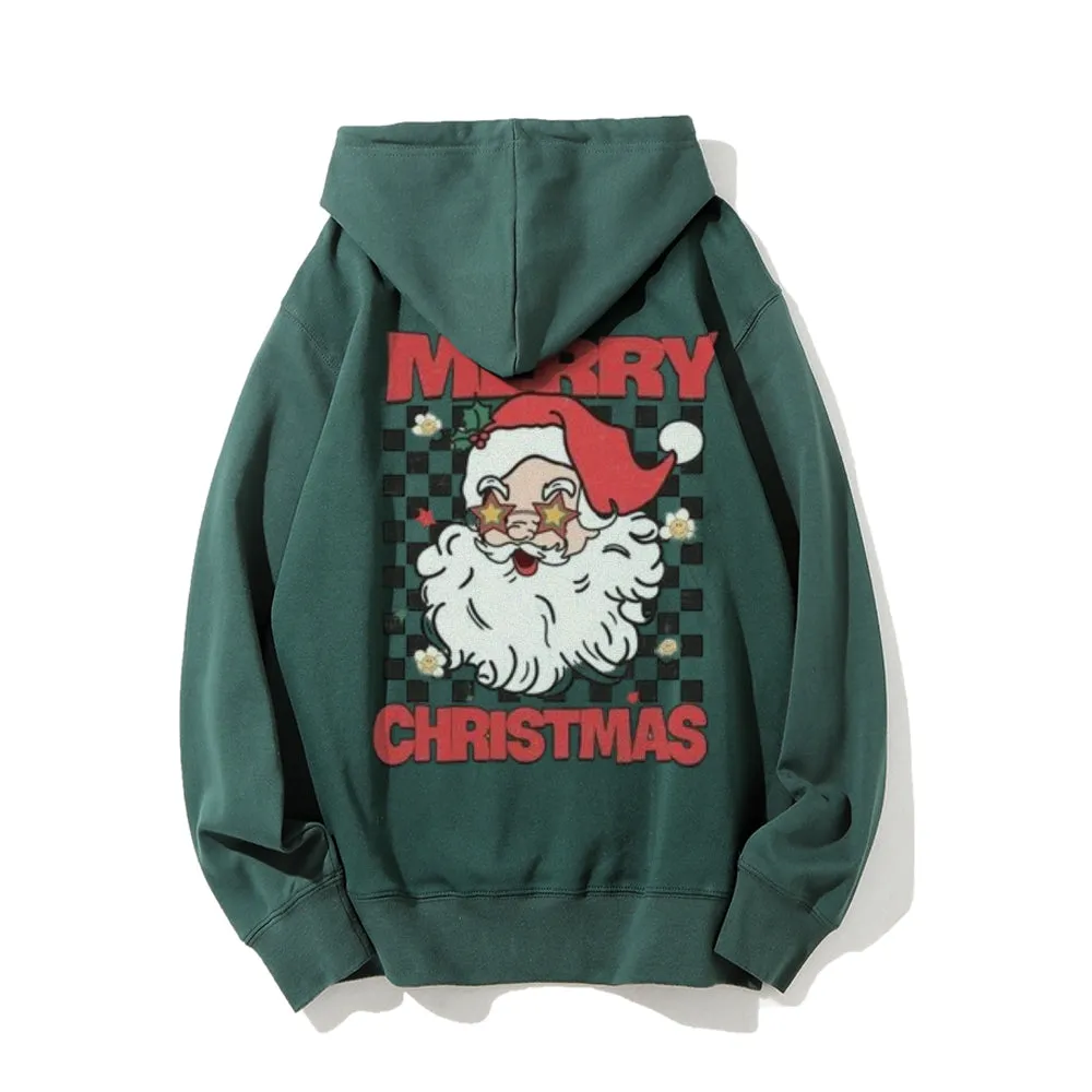 Merry Christmas Santa Claus Graphic Pullover With Kangaroo Pocket Hoodies