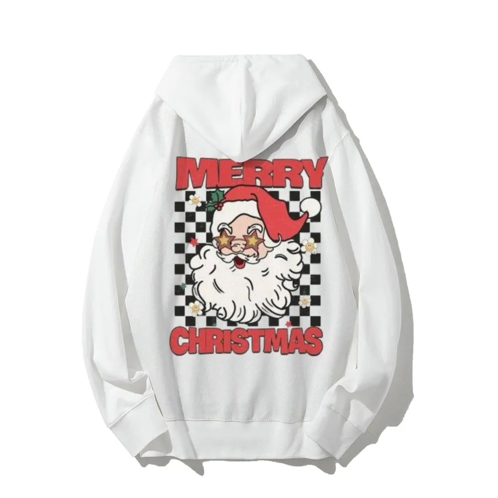 Merry Christmas Santa Claus Graphic Pullover With Kangaroo Pocket Hoodies