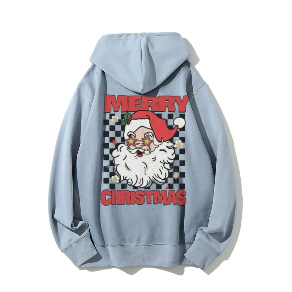 Merry Christmas Santa Claus Graphic Pullover With Kangaroo Pocket Hoodies