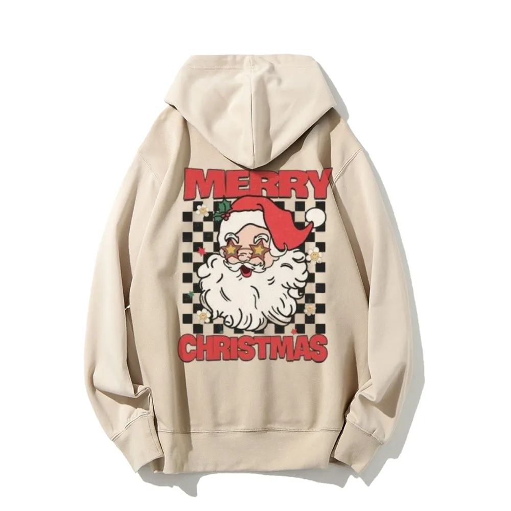 Merry Christmas Santa Claus Graphic Pullover With Kangaroo Pocket Hoodies