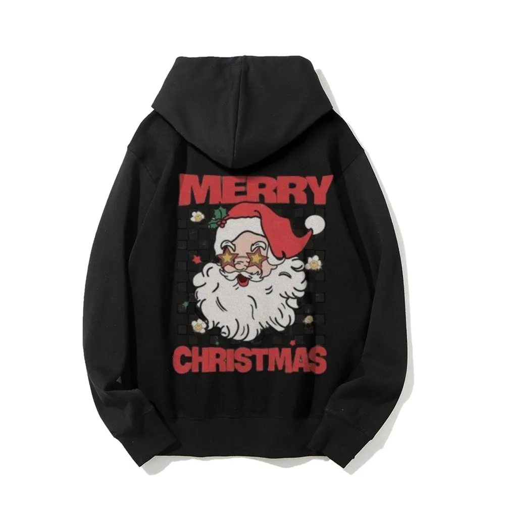 Merry Christmas Santa Claus Graphic Pullover With Kangaroo Pocket Hoodies