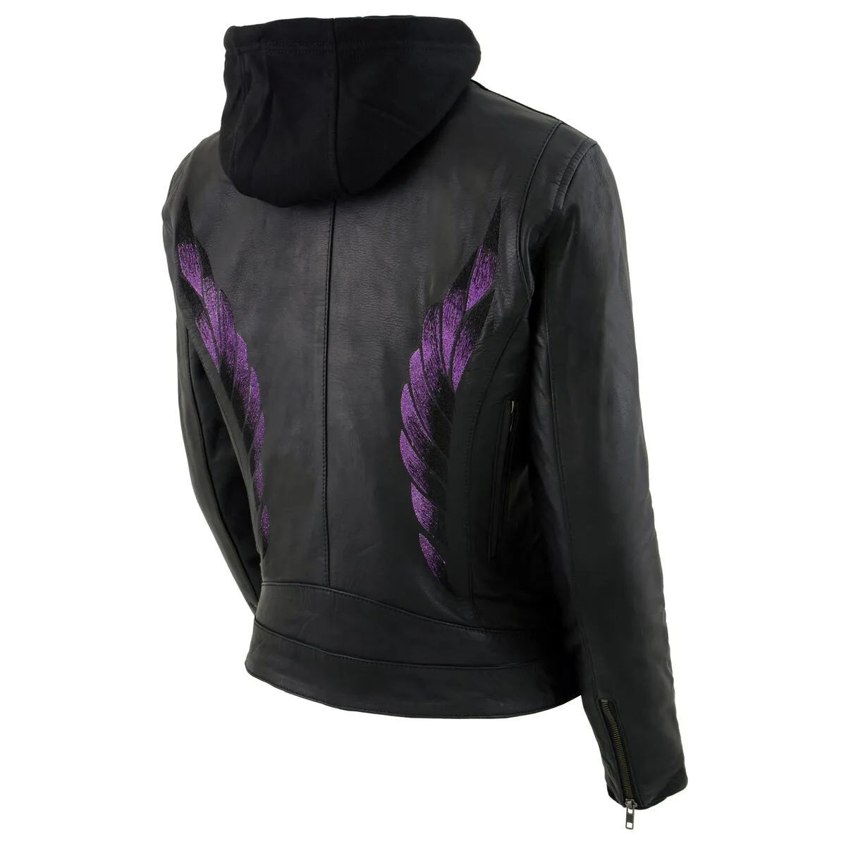 Milwaukee Leather MLL2546 Women's Purple Winged ‘Scuba’ Leather Jacket with Hoodie