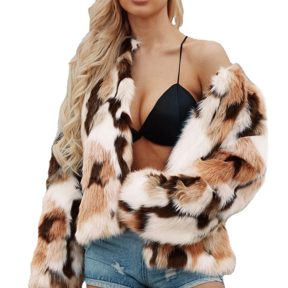 Mixed color imitation fur jacket