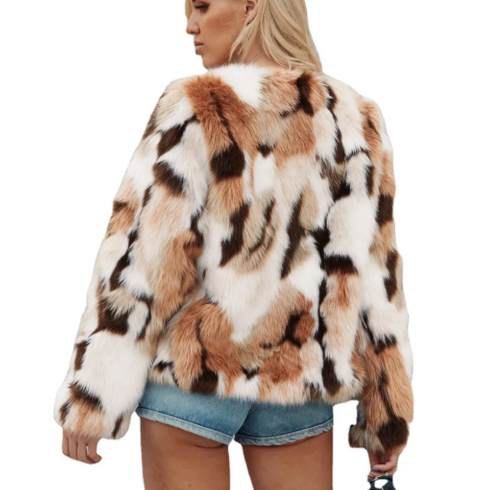 Mixed color imitation fur jacket