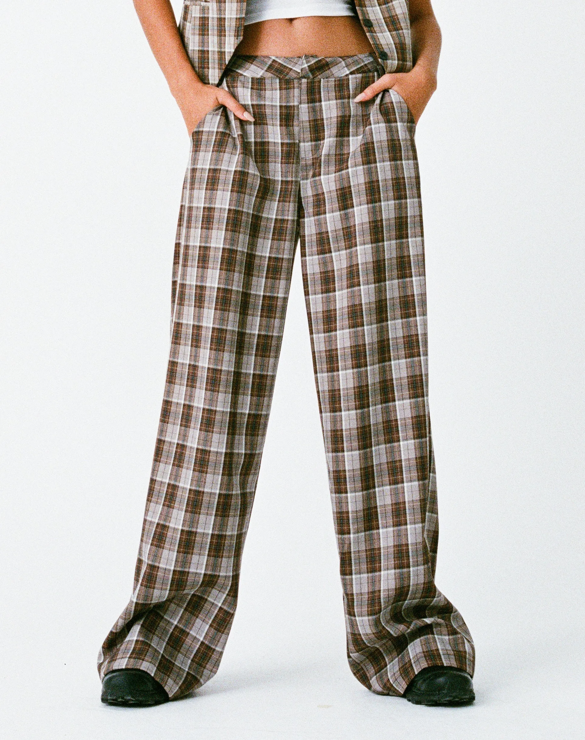 MOTEL X OLIVIA NEILL Hondra Trouser in Check Tan Brown