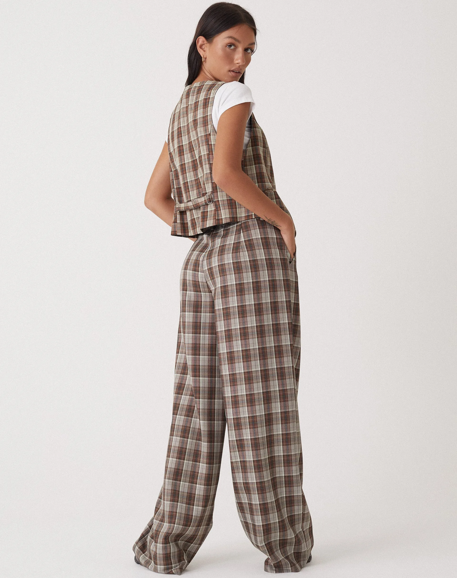 MOTEL X OLIVIA NEILL Hondra Trouser in Check Tan Brown