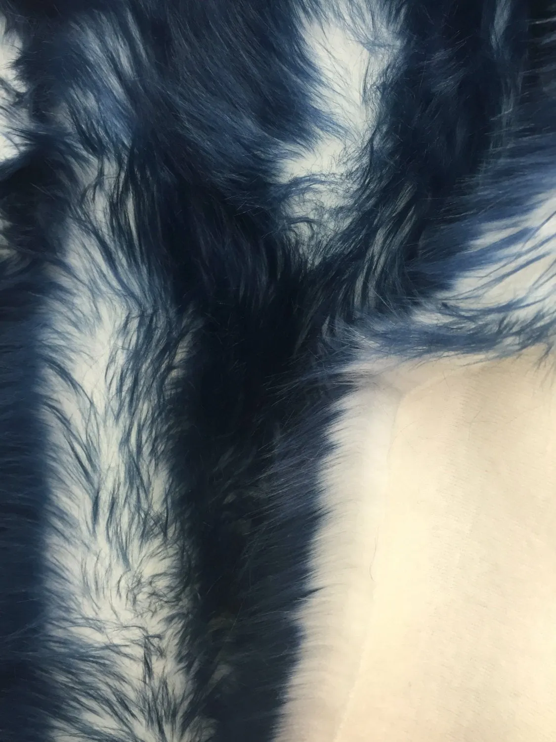 Navy blue/ivory cotton candy design-shaggy faux fun fur-2 tone super soft faux fur-sold by the yard-