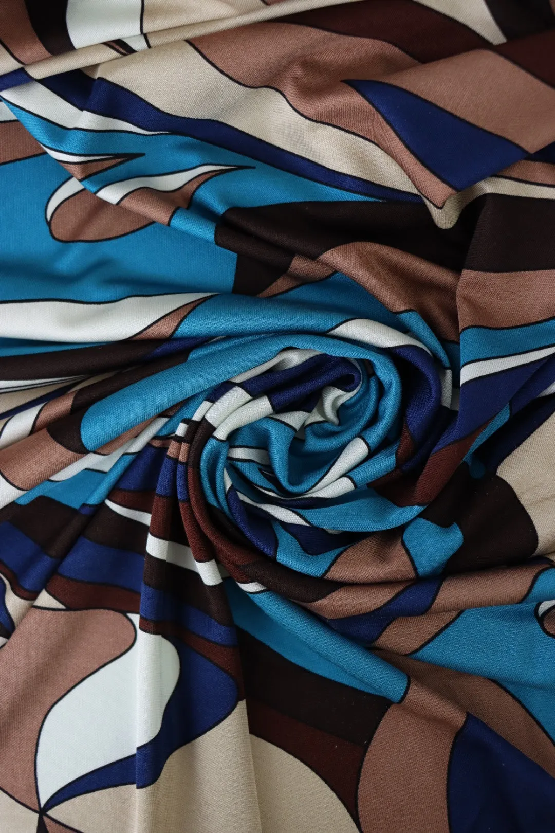 Ocean/Tan/Brown Swirls 100% Silk Jersey