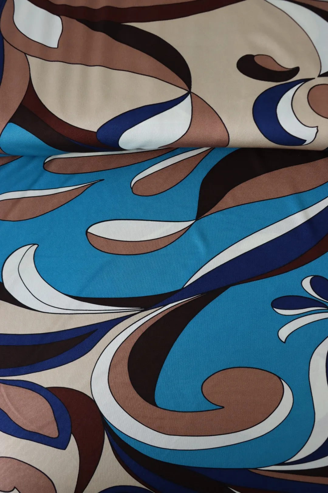 Ocean/Tan/Brown Swirls 100% Silk Jersey