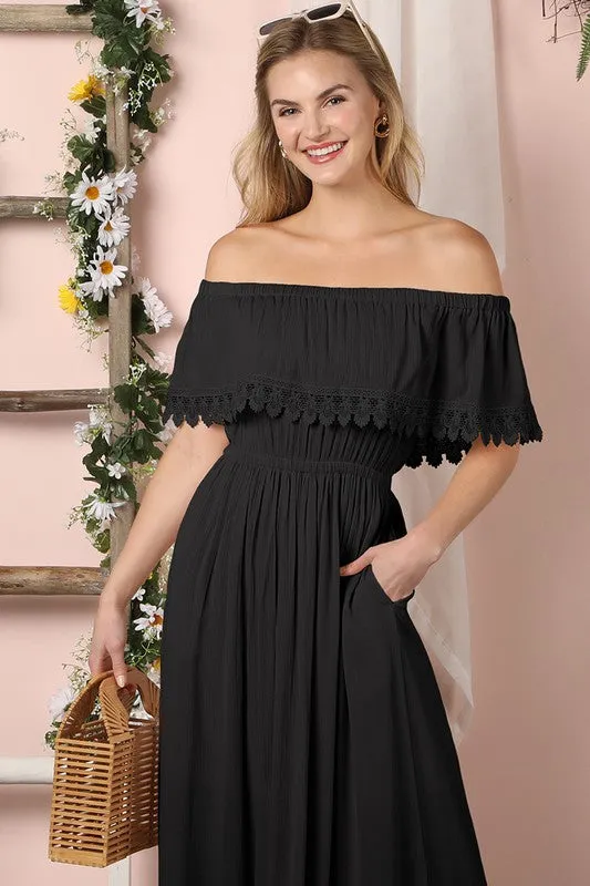 Off the Shoulder Flowy Maxi Dress with Pockets