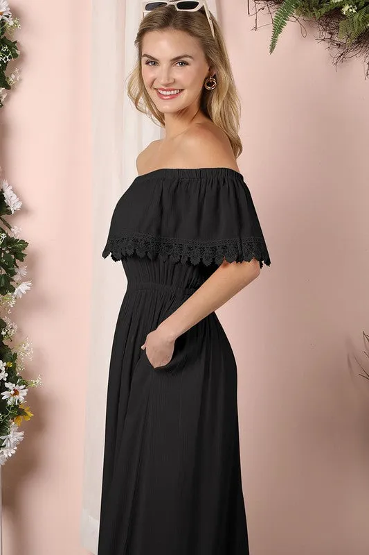 Off the Shoulder Flowy Maxi Dress with Pockets