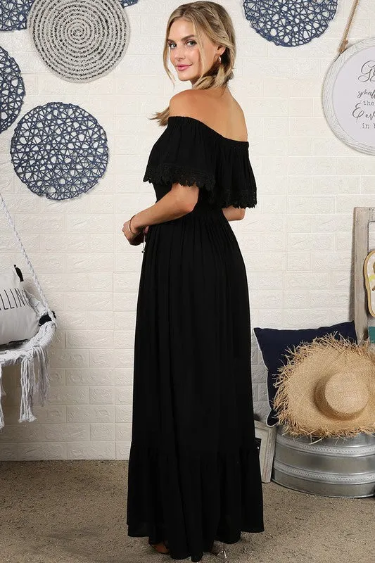 Off the Shoulder Flowy Maxi Dress with Pockets