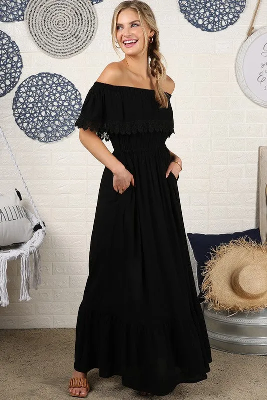 Off the Shoulder Flowy Maxi Dress with Pockets