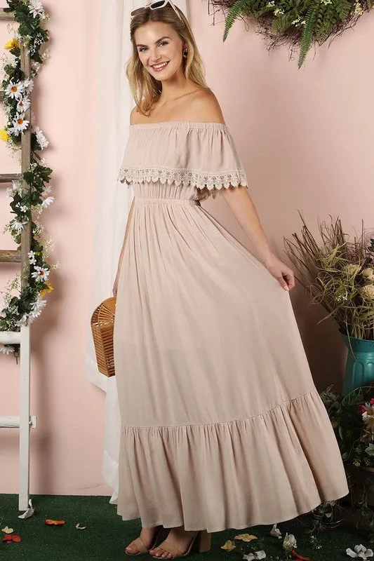 Off the Shoulder Flowy Maxi Dress with Pockets