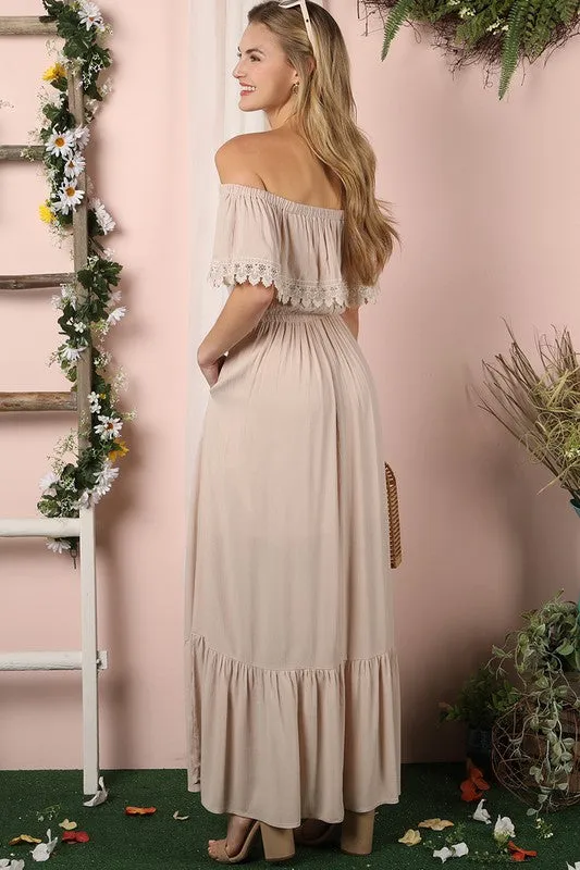 Off the Shoulder Flowy Maxi Dress with Pockets